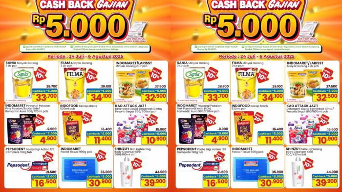 PROMO INDOMARET - Katalog Promo Cashback Rp5.000 di Indomaret Periode 24 Juli Hingga 6 Agustus