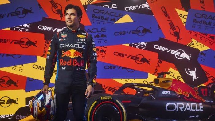 Pembalap Red Bull Sergio Perez saat peluncuran mobil baru RB20 untuk Formula 1 musim 2024