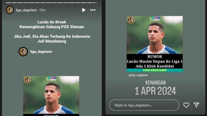 Rumor PSS Sleman yang berhasil mendatangkan Lucao do Break untuk musim 2024/2025 mendatang. Instagram story @liga_dagelann