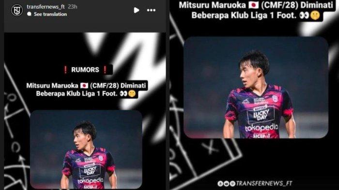 Rumor gelandang RANS Nusantara FC asal Jepang, yakni Mitsuru Maruoka yang berpotensi hengkang di akhir gelaran Liga 1 2023 kelak, Kamis, 2 Mei 2024. Instagram story @transfernews_ft