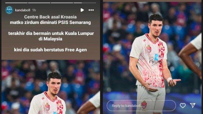 Rumor sosok bek asal Kroasia, yakni Matko Zirdum yang dikaitkan dengan PSIS Semarang jelang berakhirnya Liga 1 2023, Jumat, 3 Mei 2024. Instagram story @kandaboll