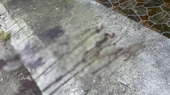 Situasi di TKP pascapenebasan dua WNA Timor Leste di Sidakarya Denpasar. Tampak ceceran darah yang telah mengering hingga serpihan pecahan kaca.