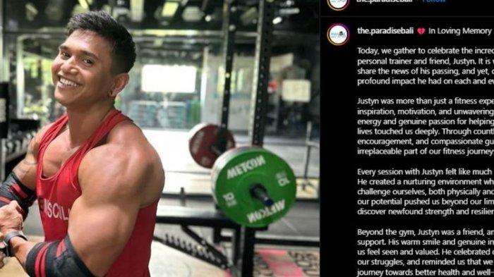Tangkapan layar unggahan The Paradise Bali usai binaragawan Justyn Vicky meninggal dunia usai tertimpa barbel