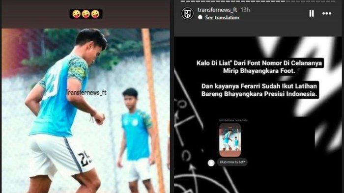 RUMOR - Wonderkid Persija Jakarta, Muhammad Ferarri disinyalir kepergok latihan dengan Bhayangkara FC jelang musim 2024/2025 mendatang. Instagram story/@transfernews_ft