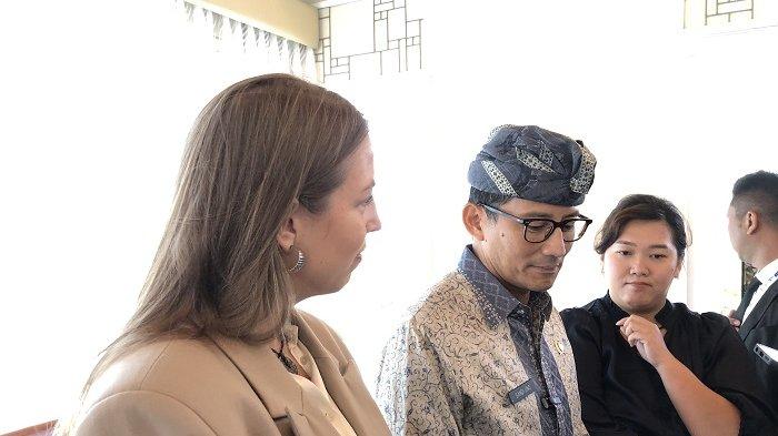 Menparekraf Sandiaga saat menghadiri konferensi pers Quantum Temple : Water Civilazition, Rabu 22 Mei 2024 di Nusa Dua, Badung, Bali.