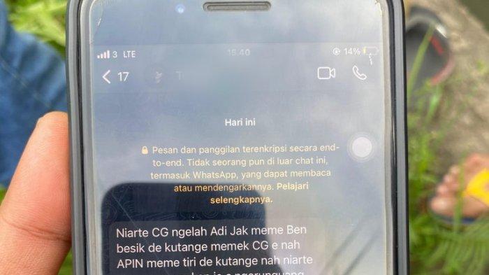 Pesan chat dari I Gede Suteja, kepada adiknya sebelum ditemukan meninggal dunia di saluran irigasi.