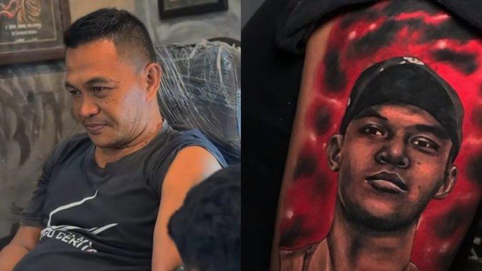 Ekpresikan kesedihan dan kerinduan, ayah mendiang Putu Satria membubuhi tatto bergambar wajah Putu Satria di lengan kirinya.