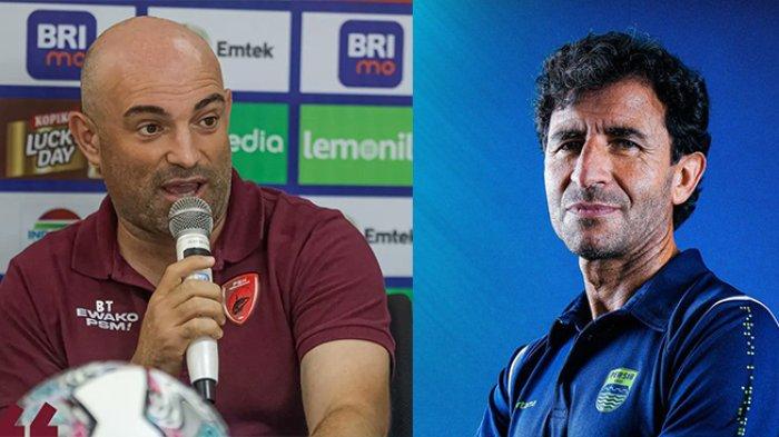 Kolase foto pelatih PSM Makassar, Bernardo Tavares (kiri) dan pelatih Persib Bandung Luis Milla (kanan). Pada lanjutan kompetisi Liga 1 2022/2023 pekan ke-7 duel bigmatch tersaji di Stadion BJ Habibie di Parepare, Sulsel, antara PSM Makassar vs Persib Bandung.