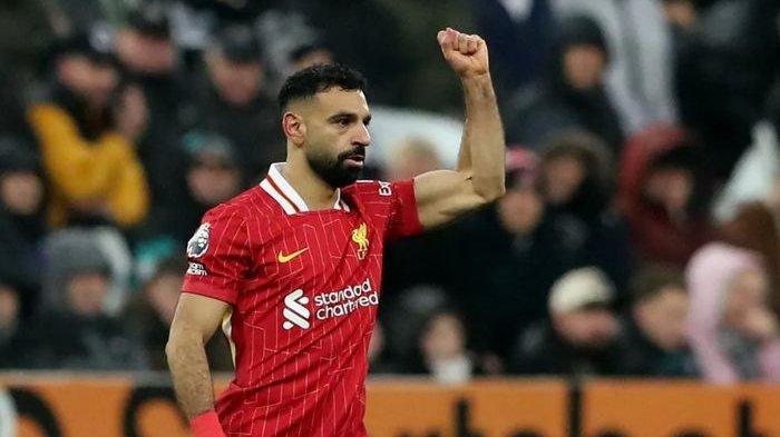 Pemain Liverpool, Mohamed Salah saat melakukan selebrasi di Liga Inggris musim 2024-2025