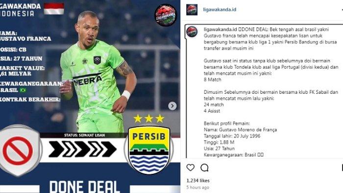 rumor bergabungnya Gustavo Franca ke Persib Bandung. tangkap layar akun Instagram@ligawakanda.id
