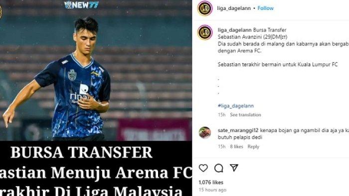 rumor soal Sebastian Avanzini gabung Arema FC. Instagram @liga_dagelann