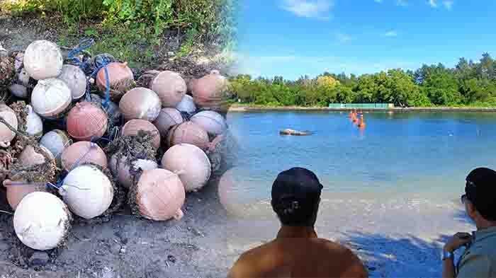 DILEPAS - Pelampung pagar laut sudah dilepas seluruhnya dan diganti dengan pelampung penanda di Pantai Serangan Kota Denpasar, Kamis (6/3). 