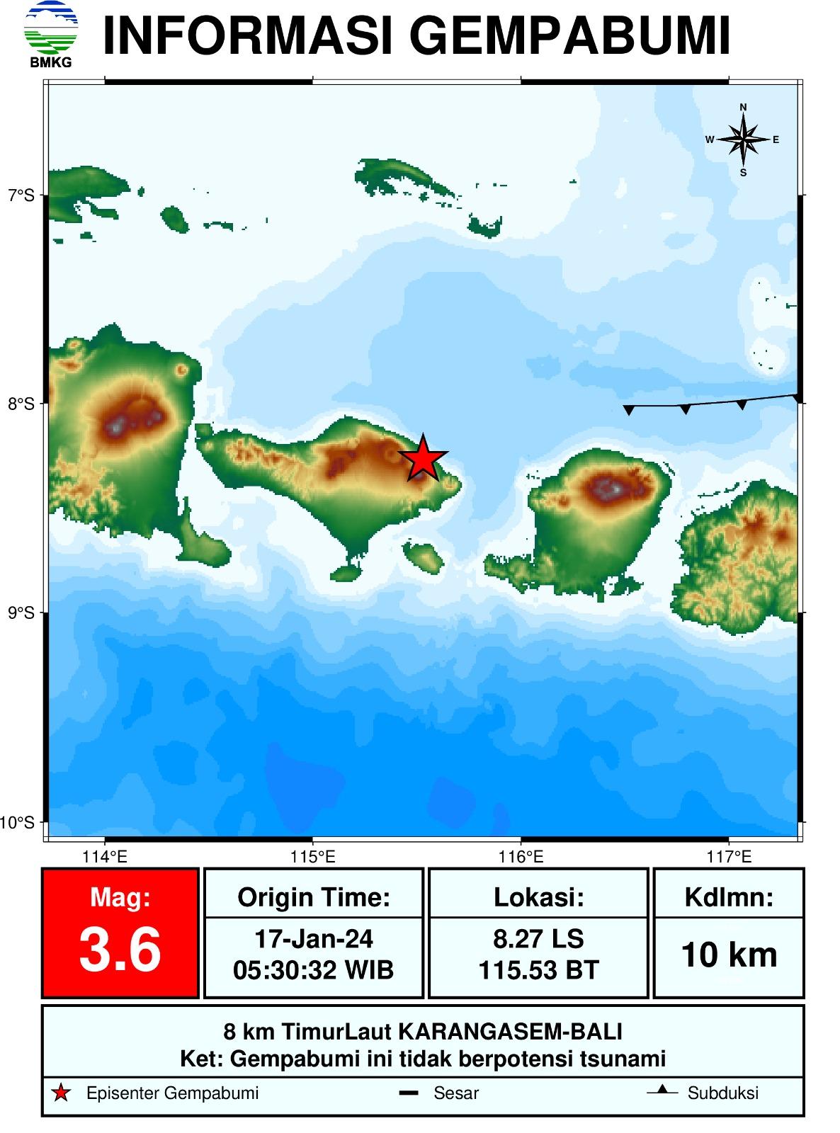 Akibat Aktivitas Sesar Lokal, Karangasem Diguncang Gempabumi Tektonik M3,6