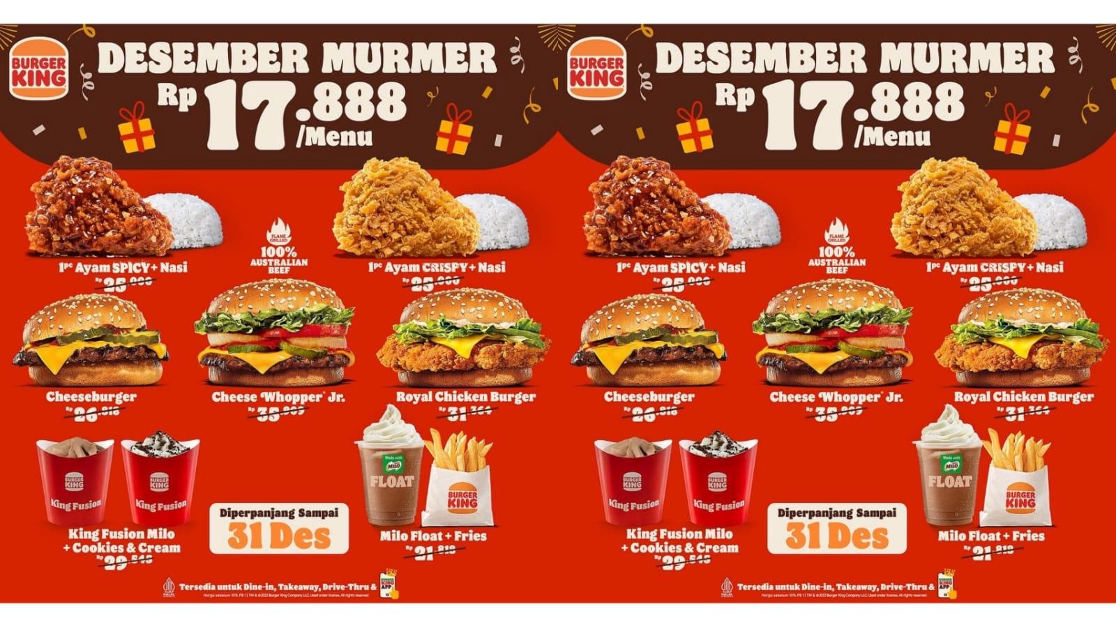 SPESIAL Natal dan Tahun Baru, Promo Burger King Desember 2023, Milo Float dan Fries Rp 17 Ribuan