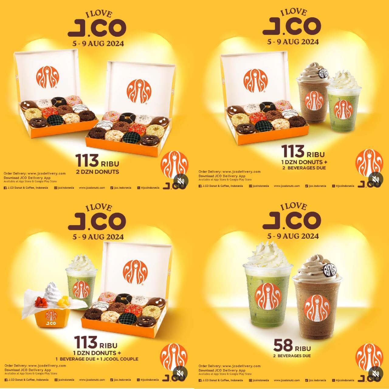 CUAN BANGET! Promo J.CO 5-9 Agustus 2024, 1 Lusin Donut + 1 Beverage Due + Jcool Couple Rp 113.000