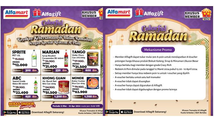 Colorful Ramadan hadir mulai 12 Maret hingga 10 April 2024 di Alfamart, S&K berlaku.