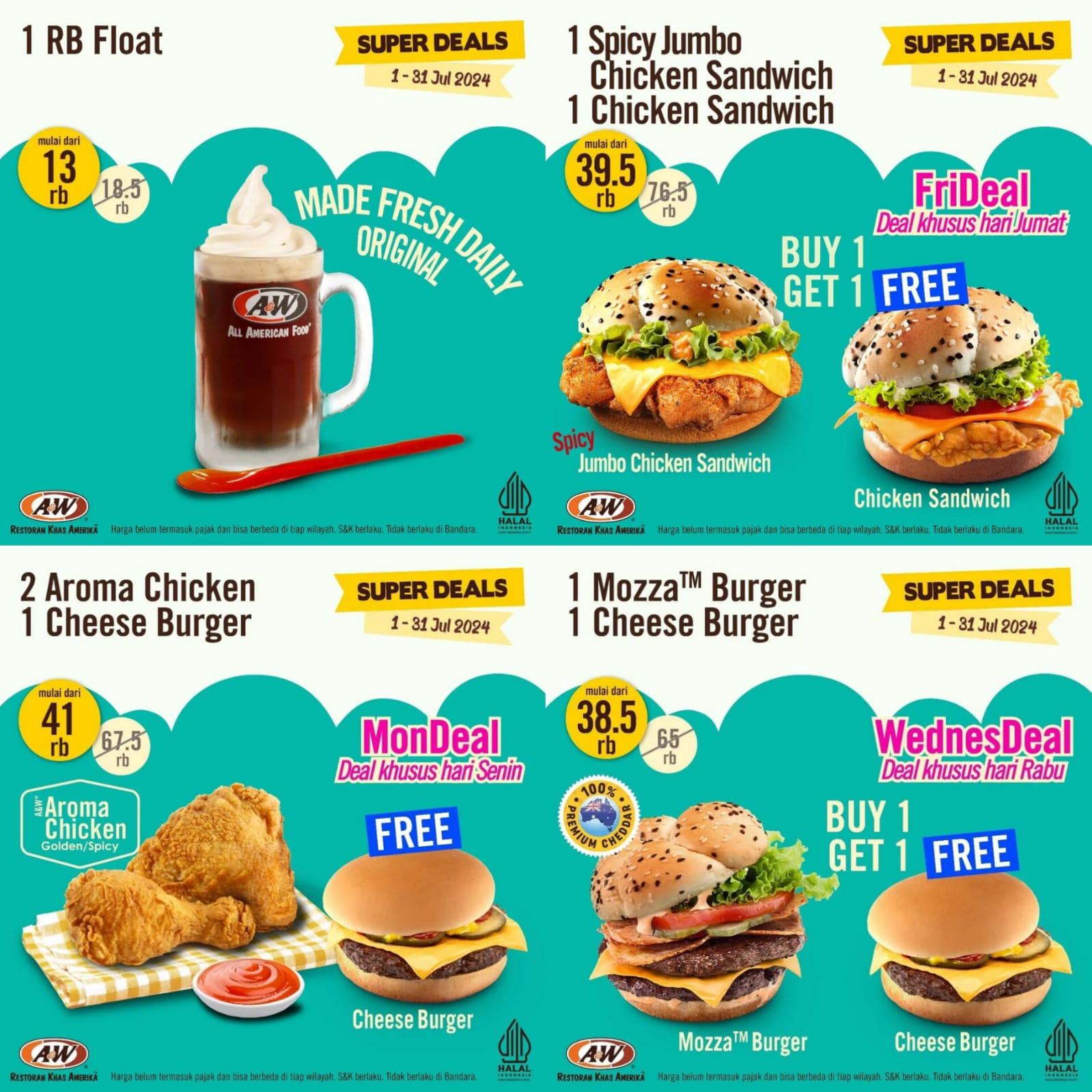 SUPER DEALS! Promo AW Restoran 4-31 Juli 2024, 2 Aroma Chicken + 1 Cheese Burger + 1 Fries Rp 76.500