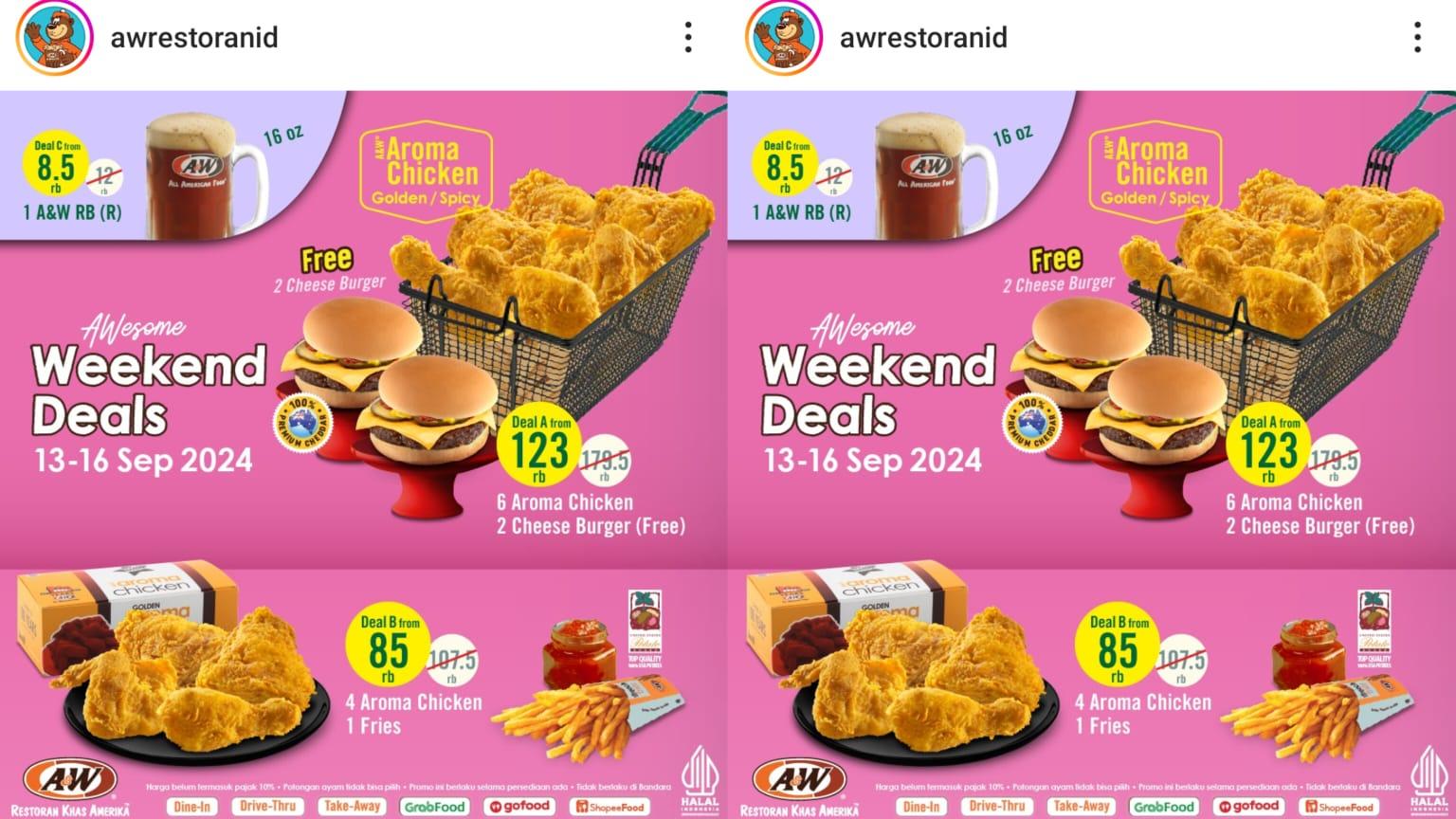 DISKON Besar AW Restoran 15-16 September 2024, Dapatkan 4 Aroma Chicken + 1 Fries Rp 85.000