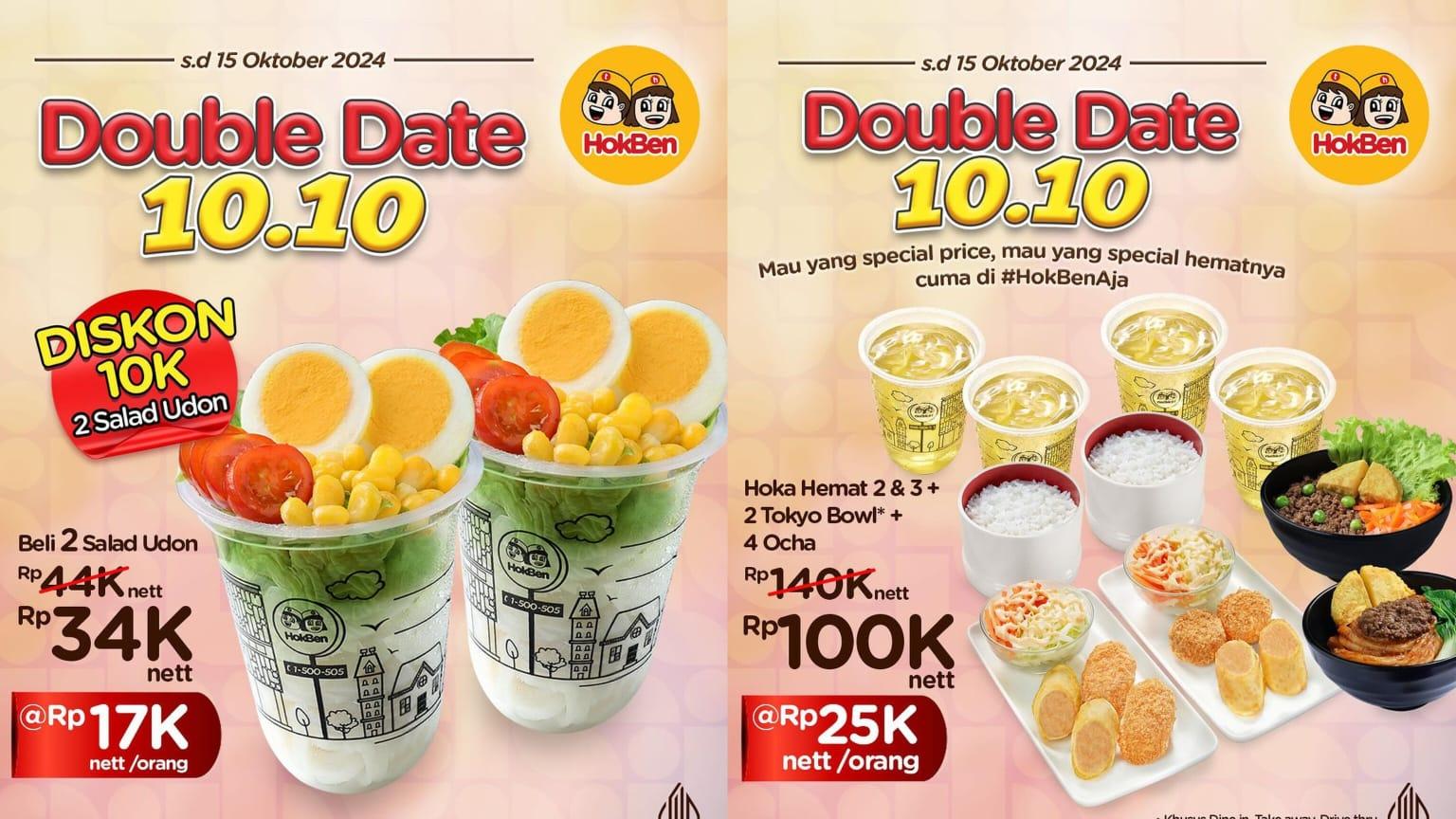 DISKON Besar HokBen 12-15 Oktober 2024,  2 Hoka Hemat + 2 Tokyo Bowl + 4 Cold Ocha Rp 100 Ribu
