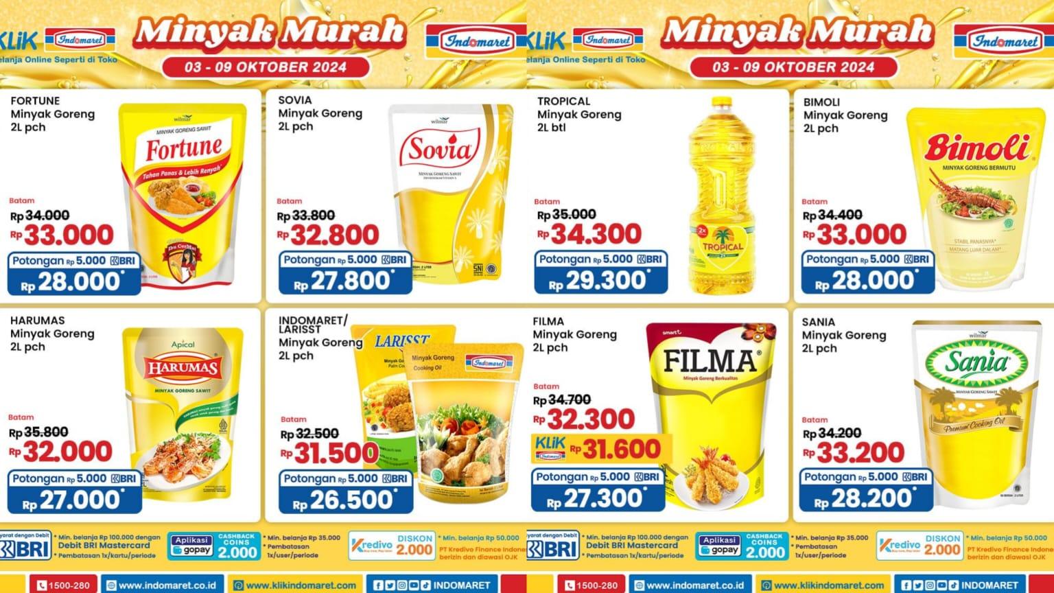 Diskon Besar Indomaret 7-9 Oktober 2024, Minyak Goreng Fortune Rp 34.300, Harumas Rp 33.900
