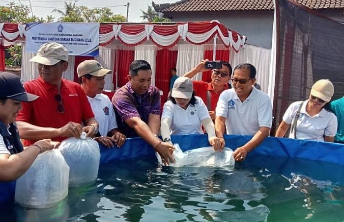 Bantuan Lele Darmasaba Diserahkan Ketua PKK Badung