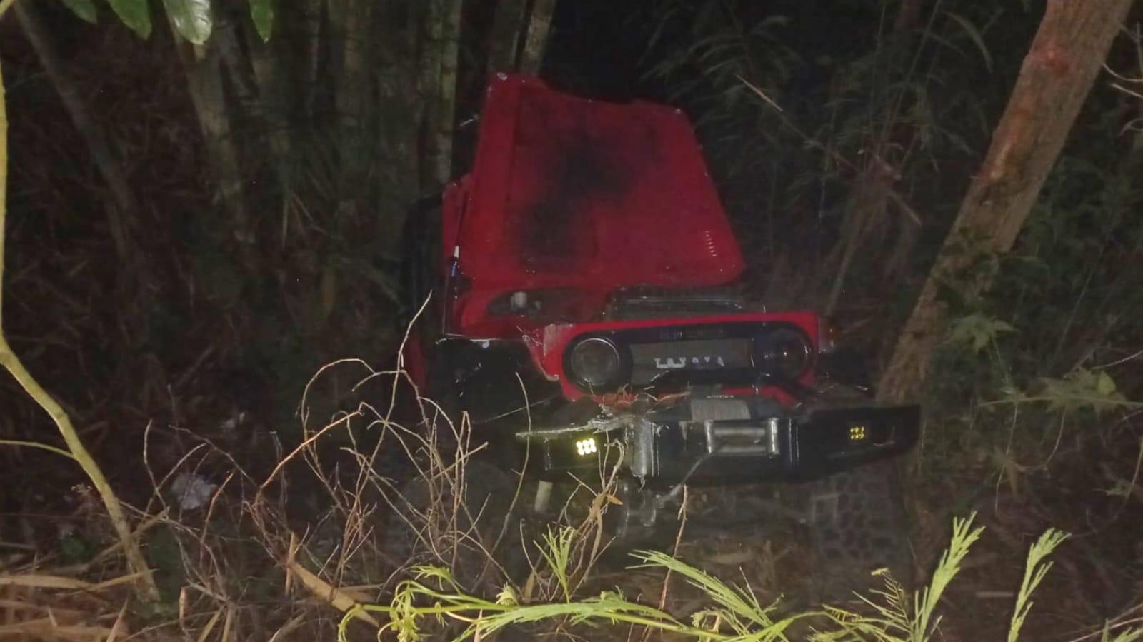 Kondisi mobil Ketut Ridet di dalam jurang - Ini KRONOLOGI Lakalantas yang Menewaskan Sekretaris TKD Prabowo-Gibran Bali Ketut Ridet