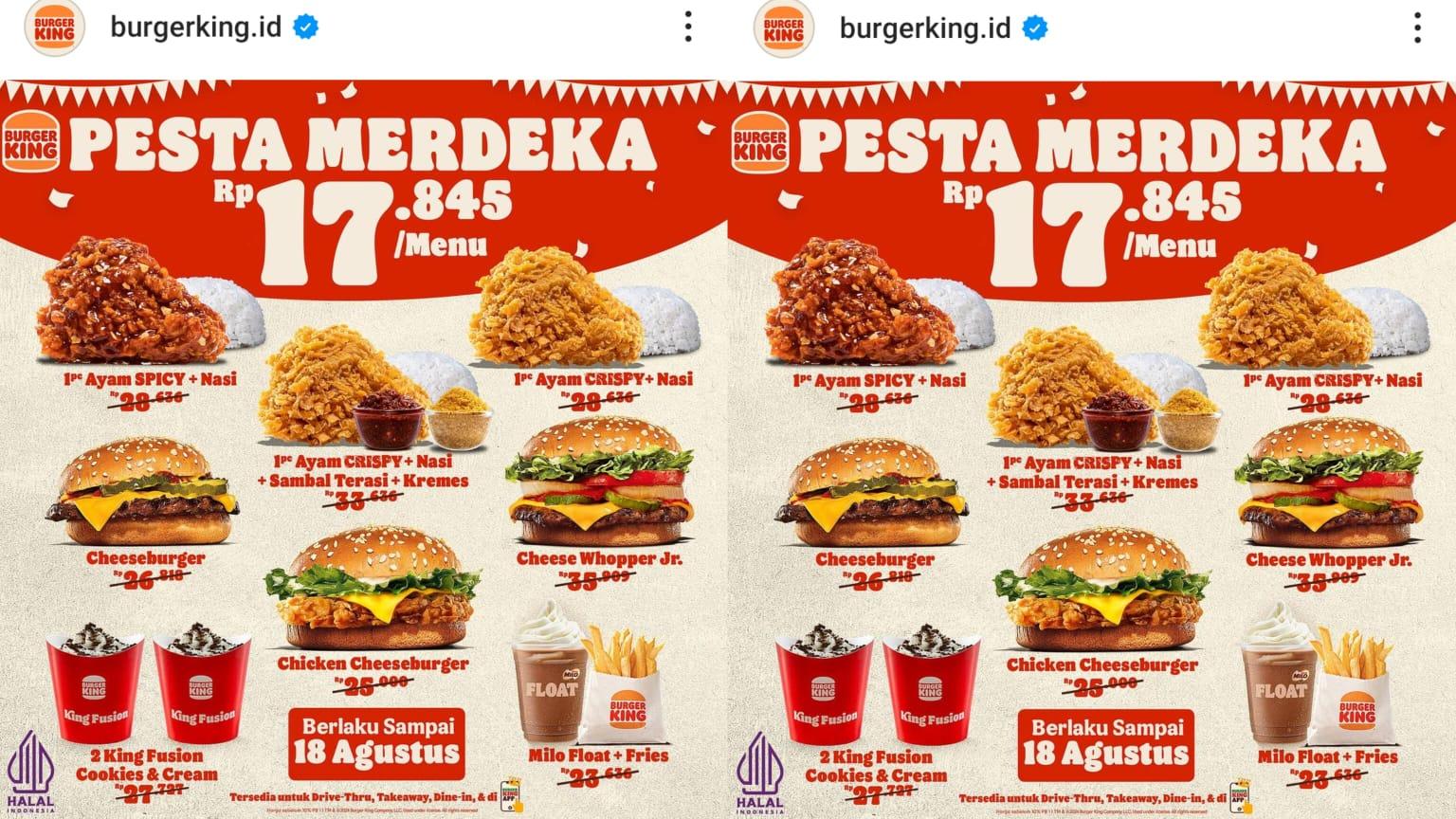 PESTA MERDEKA! Promo Burger King 4-18 Agustus 2024, 2 King Fusion Cookies and Cream Rp 17.845