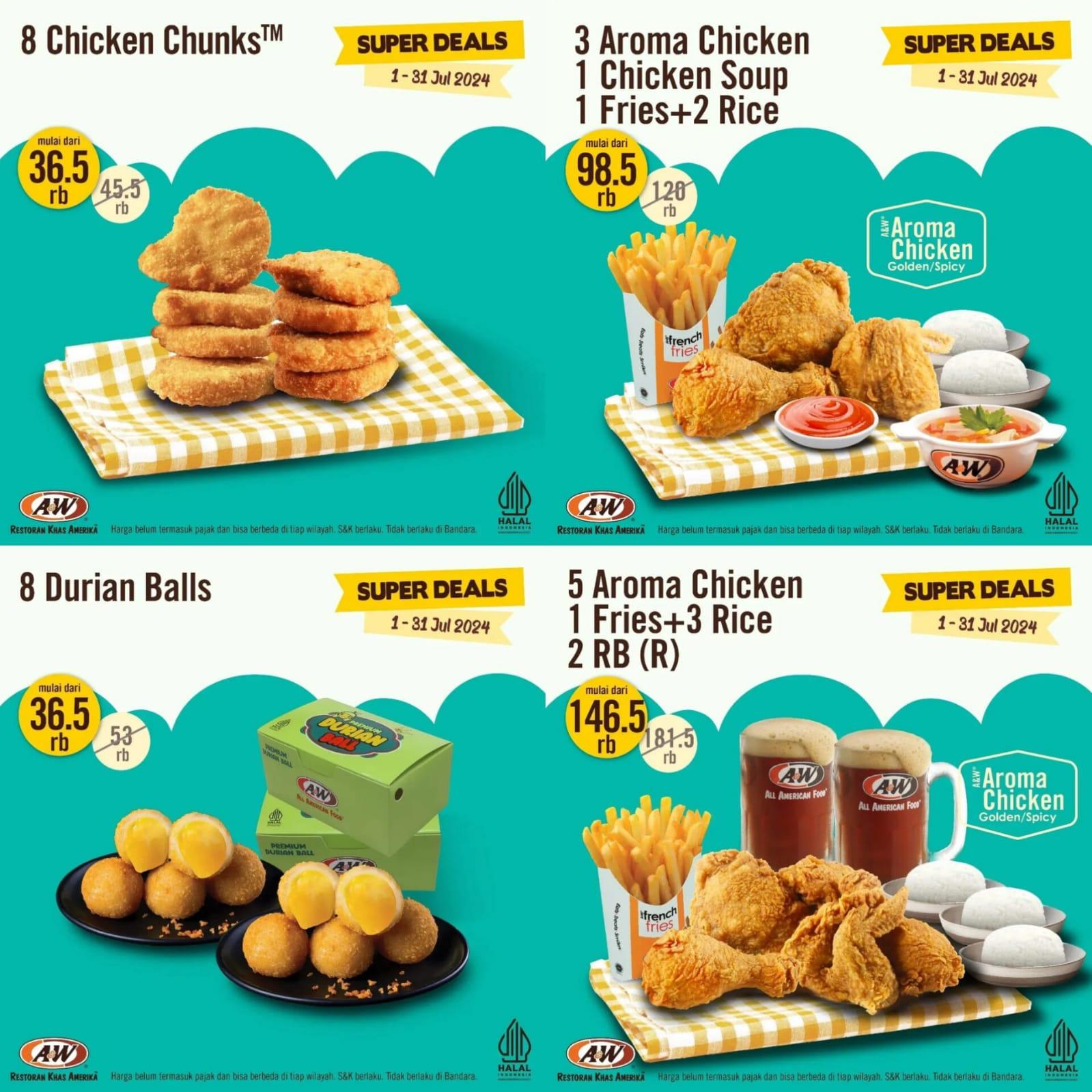 SUPER DEALS! Promo AW Restoran 4-31 Juli 2024, 2 Aroma Chicken + 1 Cheese Burger + 1 Fries Rp 76.500