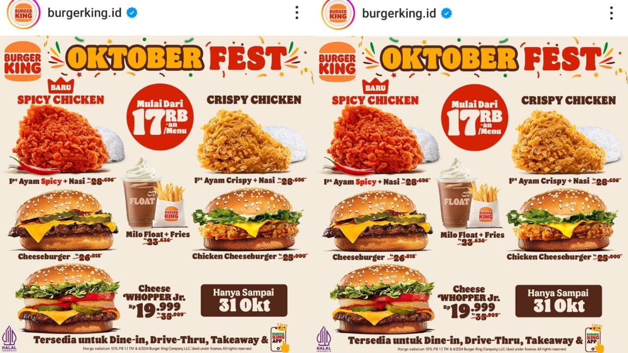 GEBYAR Promo Burger King 20-31 Oktober 2024, Nikmati Chicken Cheeseburger Hanya Rp 17 Ribuan