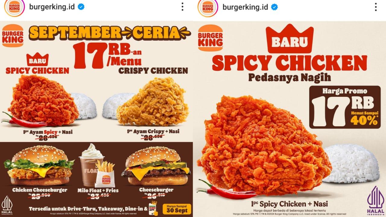 Promo HEMAT Burger King 15-30 September 2024, Nikmati 1 Ayam Goreng Spicy dan Nasi Rp 17 Ribuan