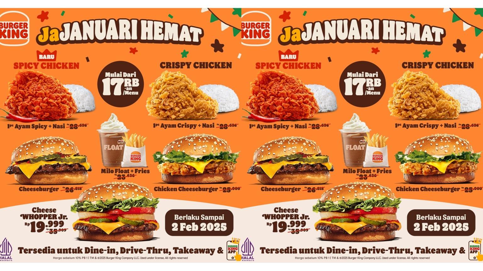 Promo Hemat Burger King 12-31 Januari 2025, Dapatkan Cheese Whopper Jr. Mulai Rp 17 Ribuan