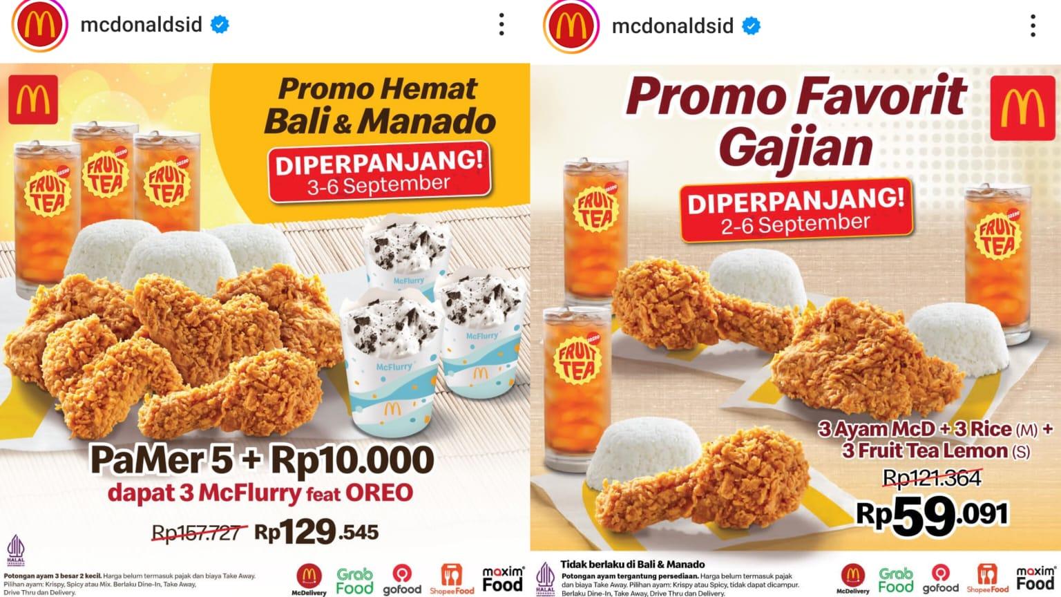 Promo Hemat McD 5-6 September 2024, Nikmati 3 Ayam Goreng + 3 Nasi + 3 Fruit Tea Lemon Rp 59 Ribuan