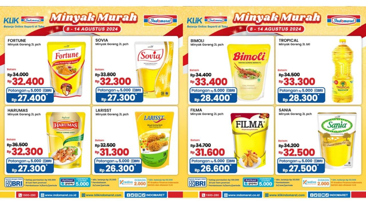 Harga Minyak Goreng di Indomaret 13-14 Agustus 2024, Minyak Goreng Larisst Rp 31.300