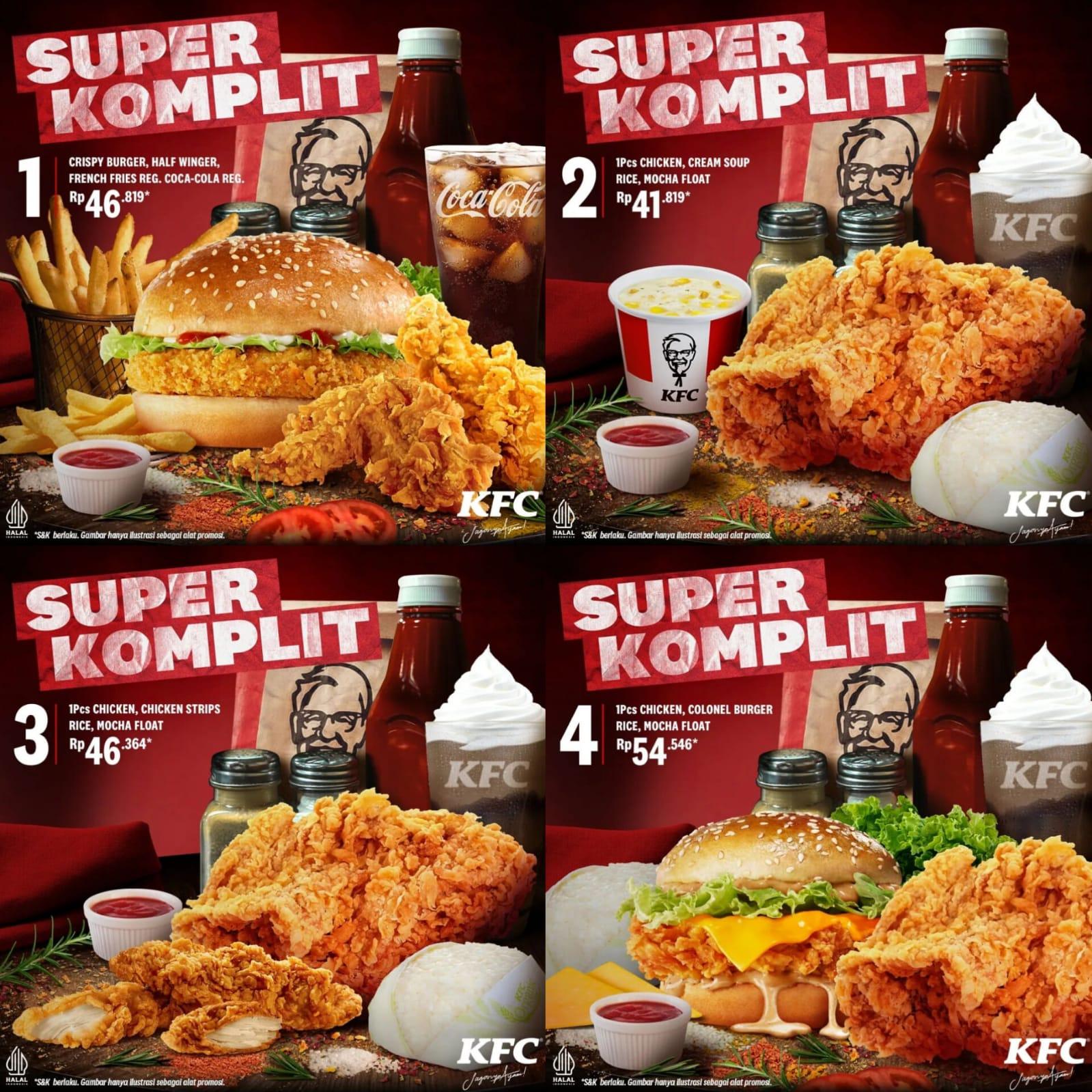 PROMO KFC 18-30 Juni 2024, 1 Ayam OR + 1 Nasi + 1 Colonel Burger + 1 Mocha Float Rp 54 Ribuan