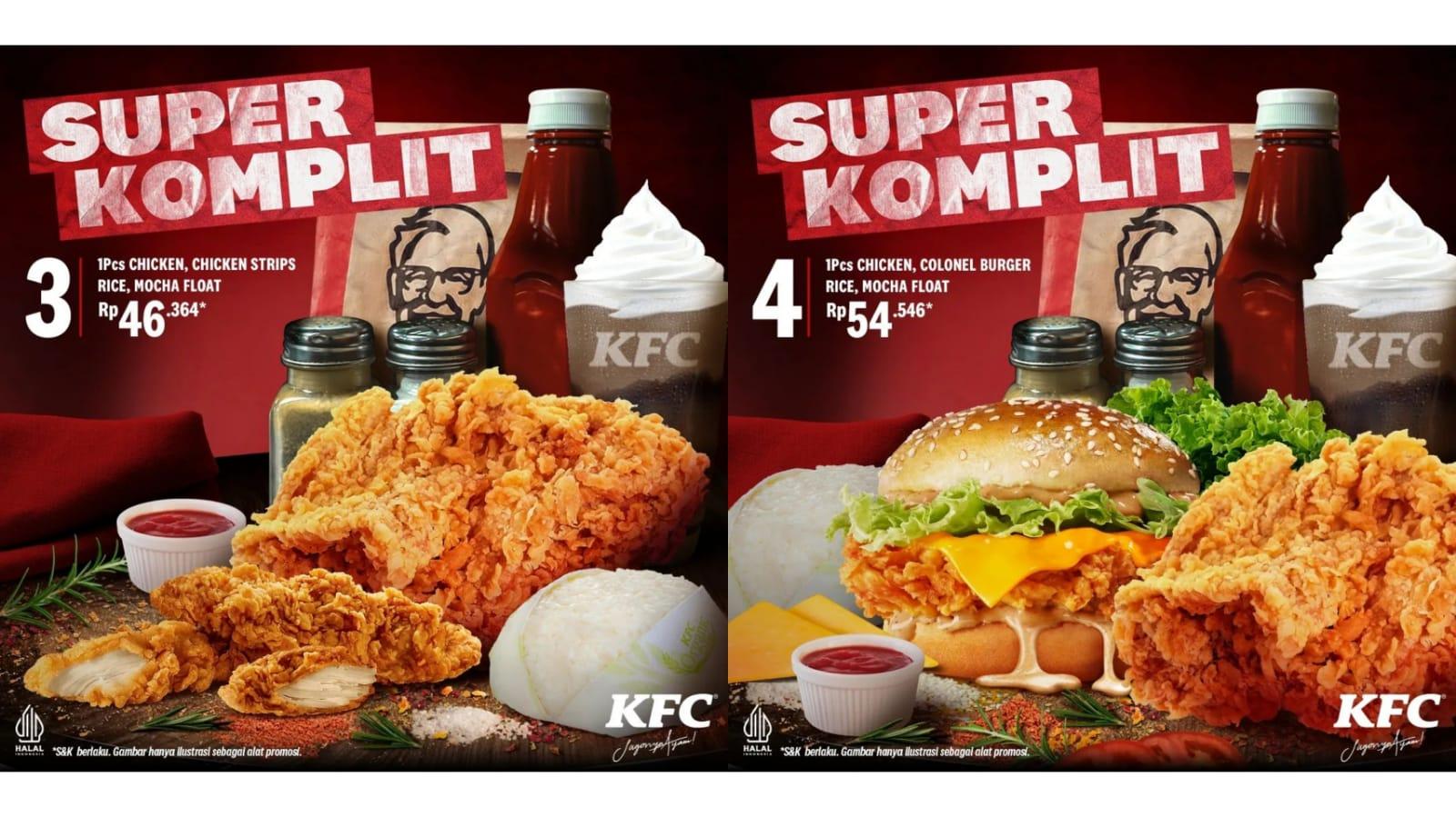HEMAT! Promo KFC April 2024, 1 Ayam Goreng + 1 Nasi + 1 Colonel Burger + 1 Mocha Float Rp 54 Ribuan