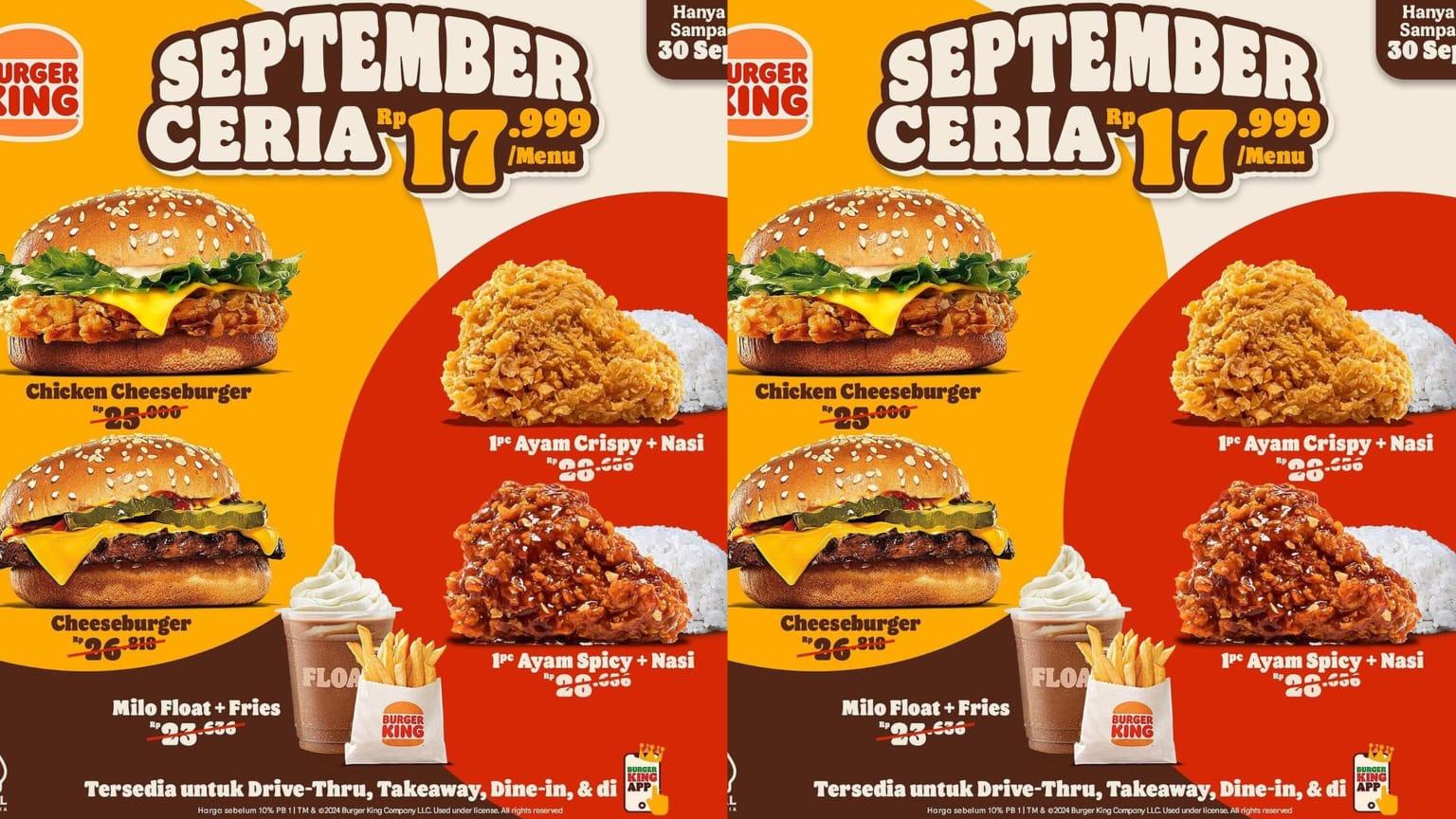 Promo September CERIA Burger King, Nikmati Chicken Cheeseburger Bersama Teman Hanya Rp 17 Ribuan