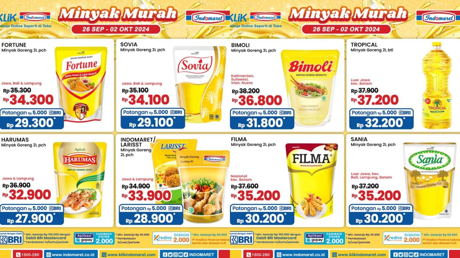 Diskon Akbar Indomaret 1-2 Oktober 2024, Minyak Goreng Sovia Rp 34.100, Downy Rp 19.900