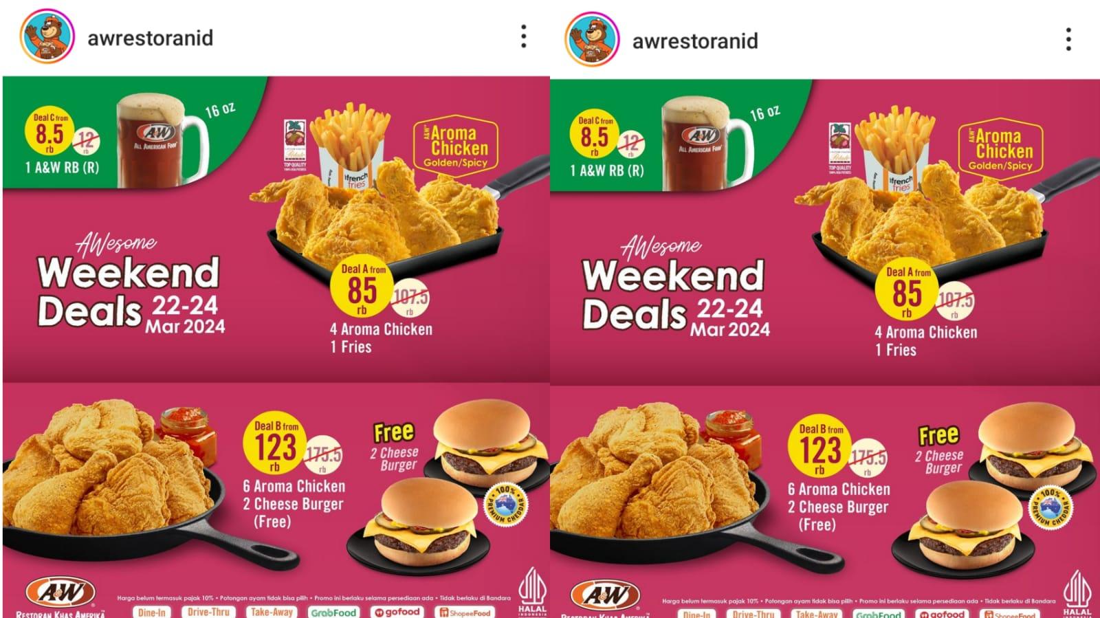 RAMADHAN Hemat! Promo AW Restoran 22-24 Maret 2024, 4 Aroma Chicken dan 1 Fries Rp 85.000