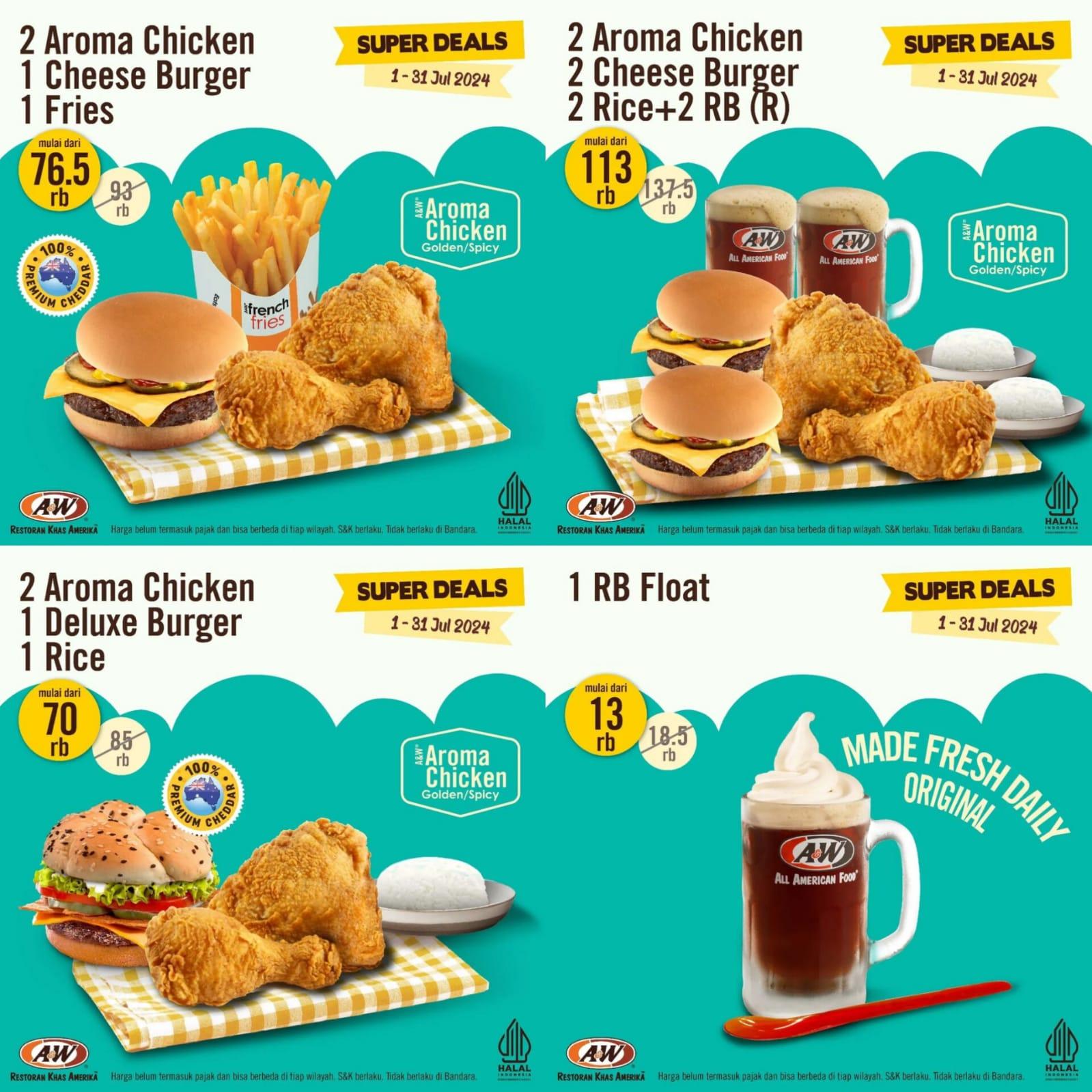 SUPER DEALS! Promo AW Restoran 4-31 Juli 2024, 2 Aroma Chicken + 1 Cheese Burger + 1 Fries Rp 76.500