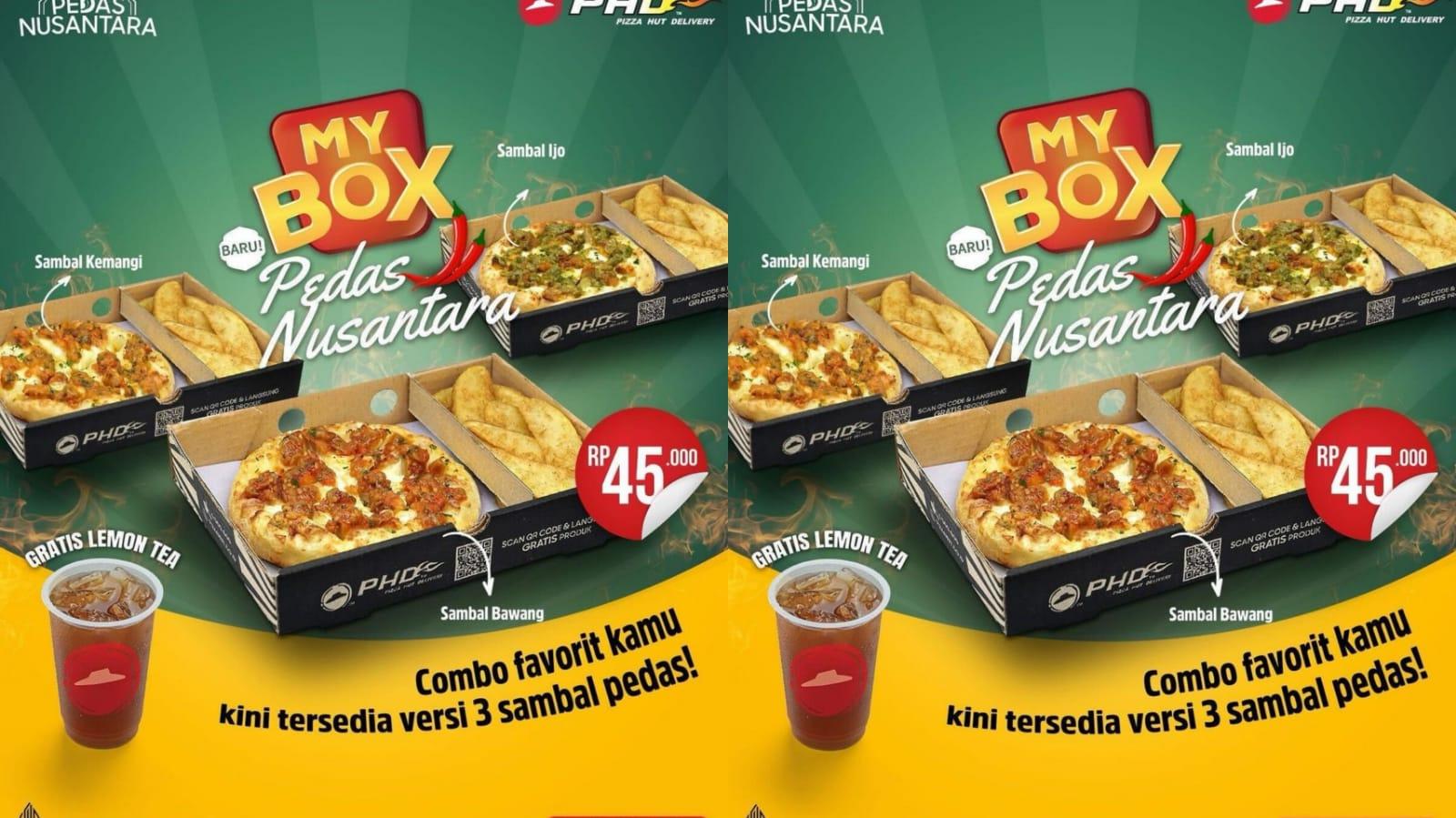 YUMMY! Promo Pizza Hut Delivery April 2024, Beli My Box Pedas Nusantara Gratis Lemon Tea
