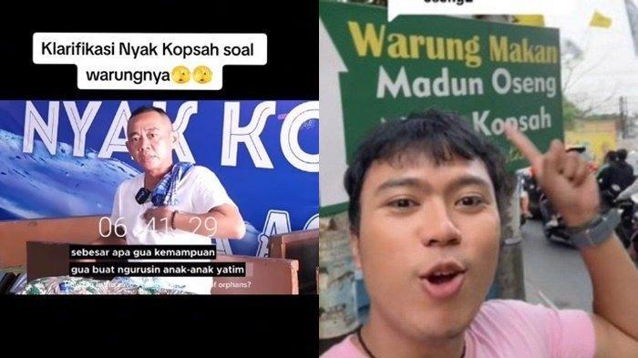 Kolase ilustrasi perseteruan Bang Madun Nyak Kopsah vs food vlogger Aa Juju dan Codeblu
