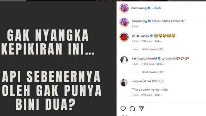 Unggahan Instagram Baim Wong yang mau memiliki istri dua