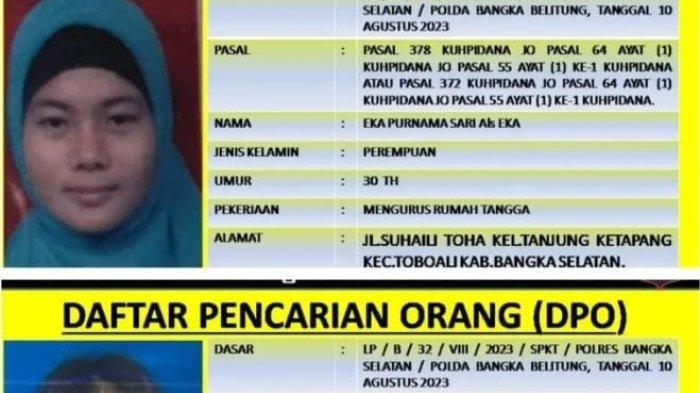 Foto kedua orang ibu rumah tangga yang masuk ke dalam DPO Polres Bangka Selatan karena menjadi terduga pelaku penggelapan dan penipuan.
