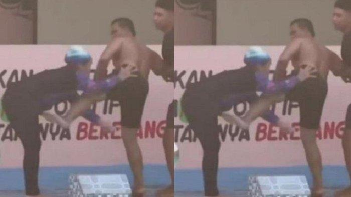 Tangkapan layar video viral guru renang wanita ditendang pelatih pria.