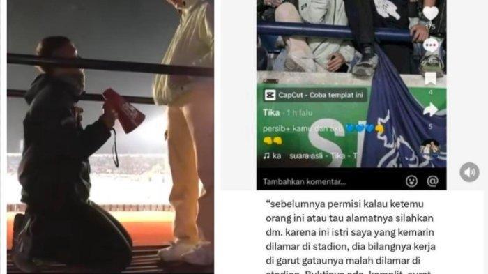 Viral aksi seorang pria melamar wanita di Stadion saat laga Persib Bandung.