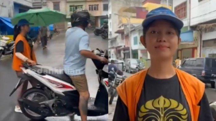 Wenni, mahasiswi UI jadi tukang parkir.
