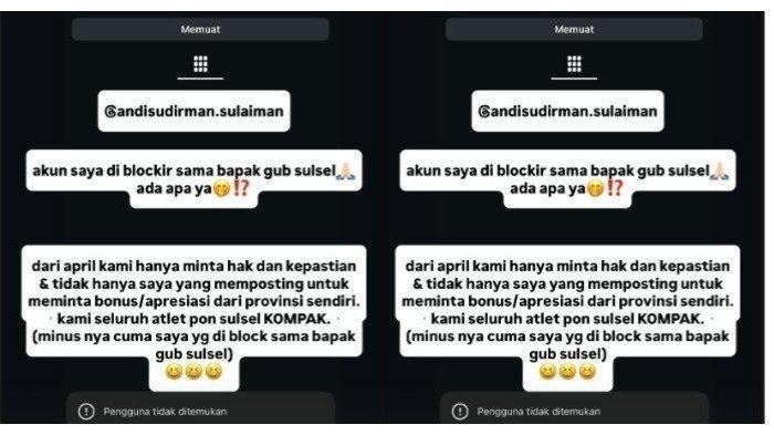 ATLET PON PROTES - Nur Rizka Fauziah meluapkan kekecewaannya di media sosial setelah mengetahui bahwa akun Instagram pribadinya diblokir oleh Gubernur Sulsel, Andi Sudirman Sulaiman dikutip, Rabu (18/6/2025). Dirinya bersama atlet lainnya dari kontingen Sulsel di PON telah menyuarakan permintaan bonus dan apresiasi dari pemerintah provinsi.