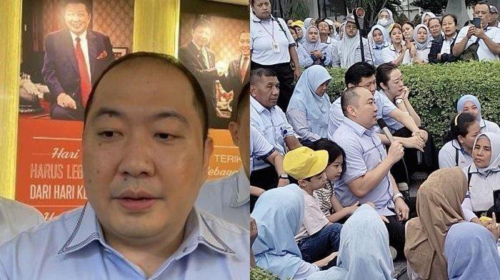 PROFIL IWAN LUKMINTO - Foto Iwan Kurniawan Lukminto (kiri) saat ditemui awak media di Sukoharjo, Jawa Tengah pada 20 Desember 2024. (kanan) Direktur Utama Sritex Iwan Kurniawan Lukminto atau Wawan saat berpidato di hadapan ribuan karyawannya, Jumat (28/2/2025).