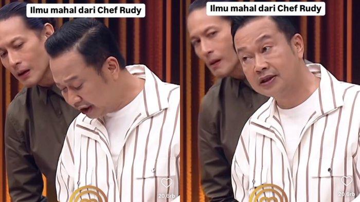Aksi Chef Rudy saat memberikan masukan pada masakan kontestan MasterChef Indonesia Season 12, kini gayanya ramai dipuji padahal sempat diremehkan efek menggantikan Chef Arnold