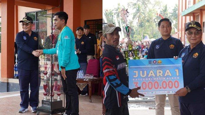 Bupati HSS menyerahkan Piala Bergilir Bupati HSS Cup 2023 dan uang sebesar Rp 3 Juta kepada juara 1 Lomba Ketangkasan BPK.
